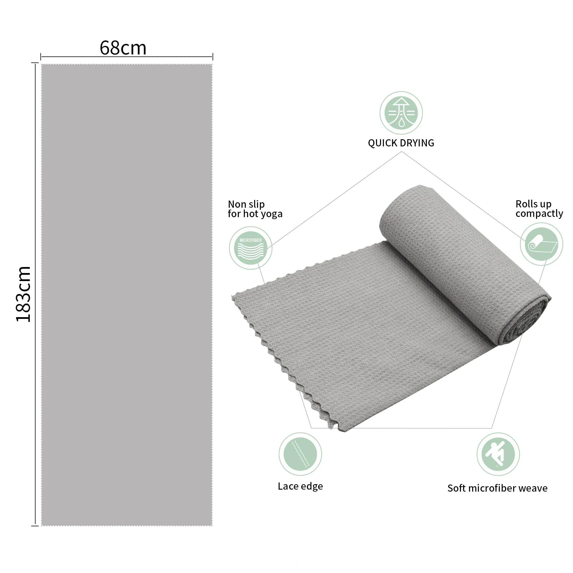 CYCLXY 2 Pack Hot Yoga Towels,Yoga Towels for Hot Yoga Non Slip,Microfiber Super-Absorbent Yoga Mats Towel, Pilates,Bikram,Yoga Gear, Lint Free Long Bath Towels,Waffle Bath Towels for Bathroom