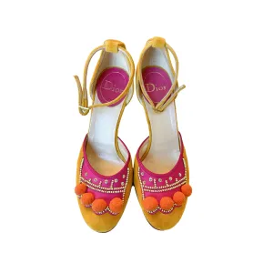 Dior Mustard Velvet Pom Pom Heels