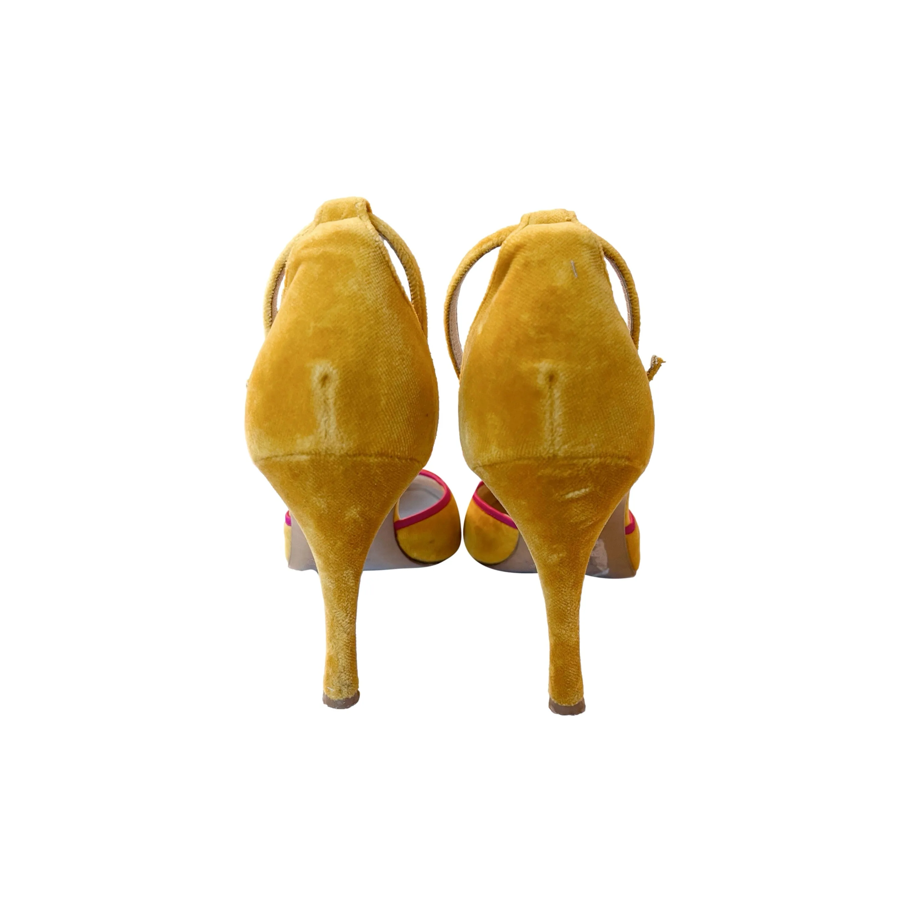 Dior Mustard Velvet Pom Pom Heels