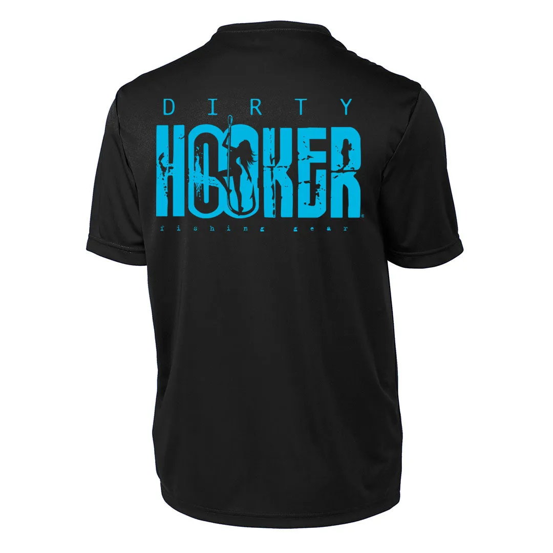 Dirty Hooker Classic Light Blue on Black Short Sleeve Dry Fit