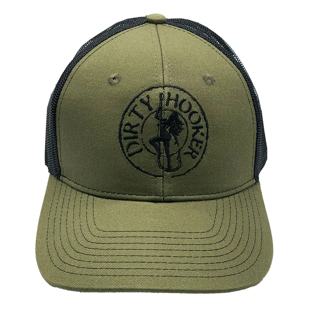 Dirty Hooker COMBO: Military Green Dry Fit with DH Vintage Black & Deluxe Military Green and Black Hat