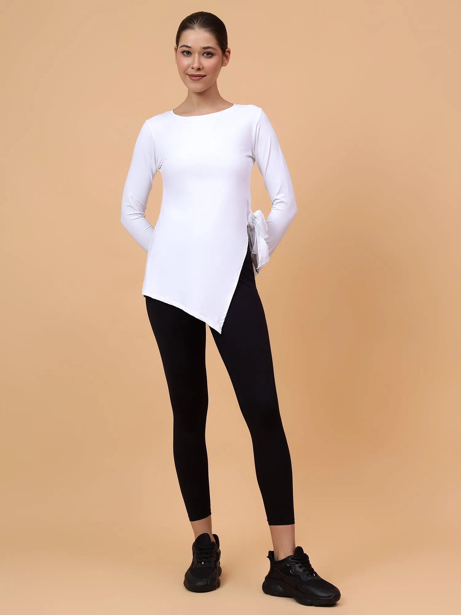 Fitkin Women White Side Knot Tshirt