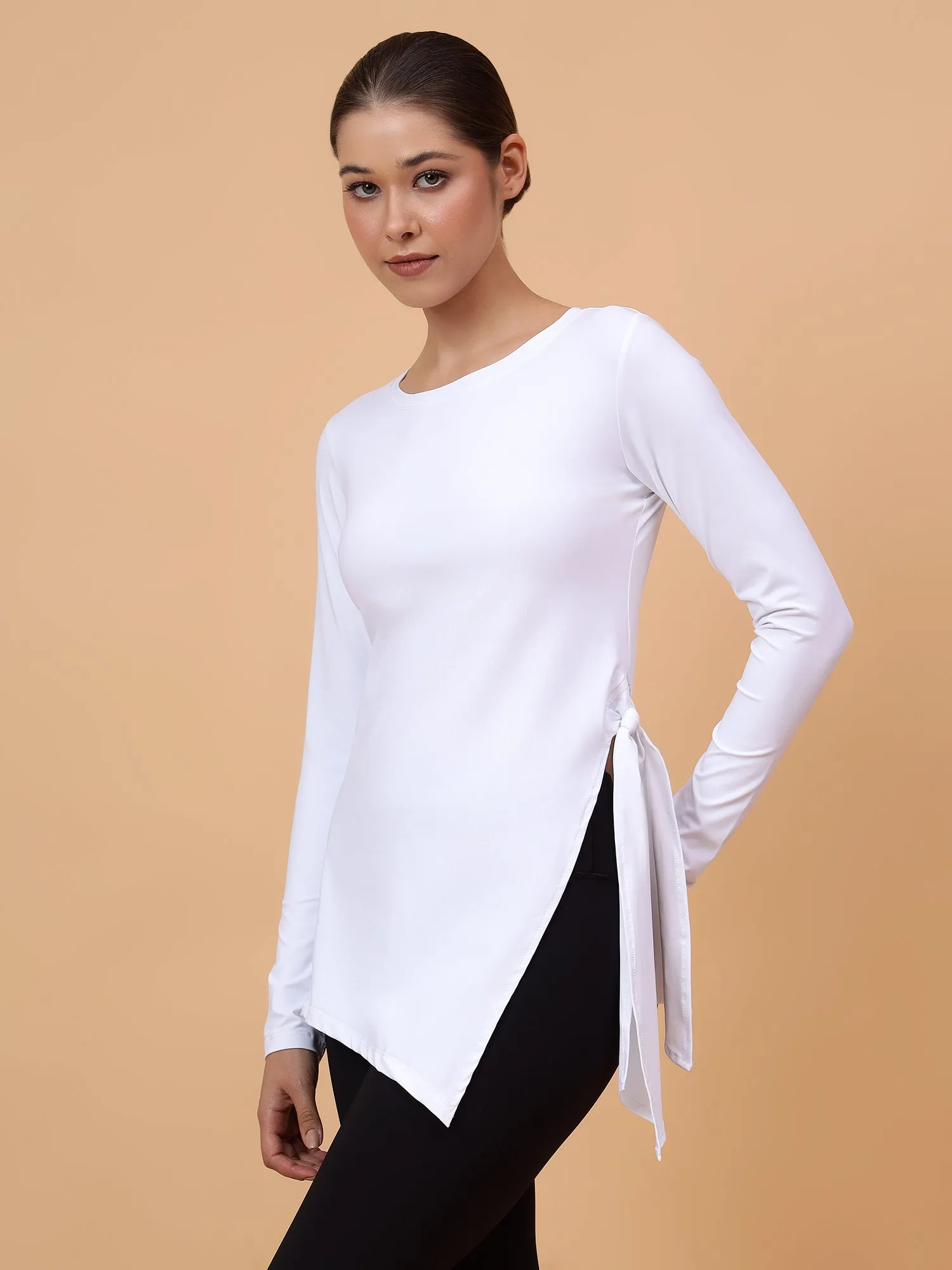 Fitkin Women White Side Knot Tshirt