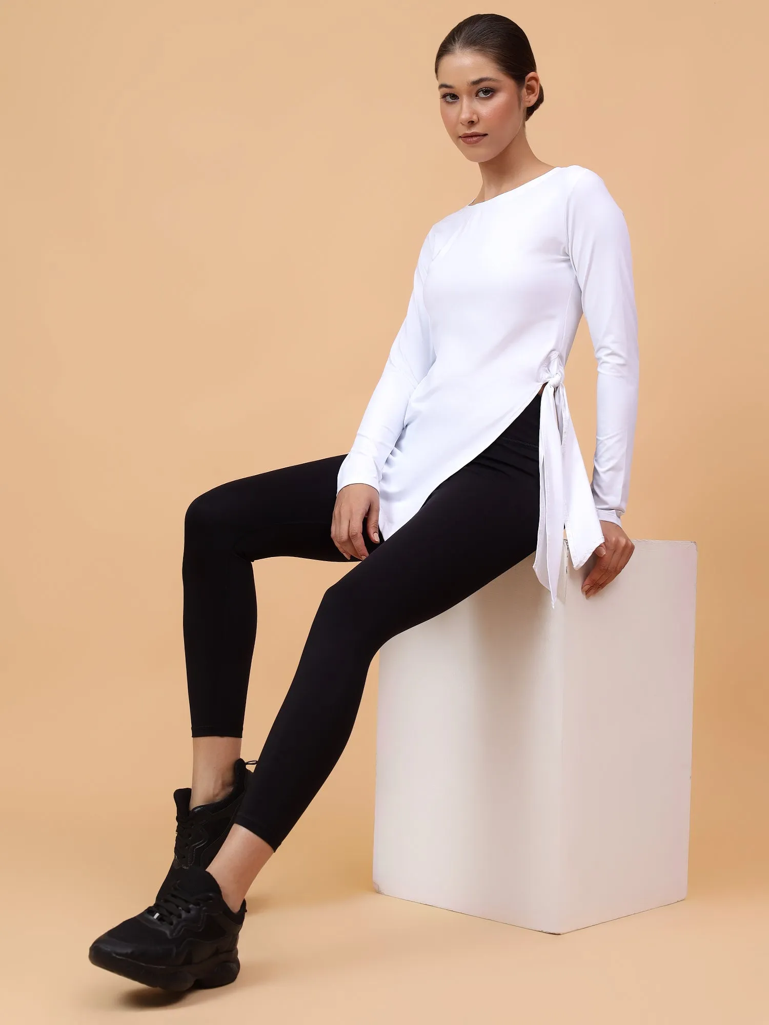 Fitkin Women White Side Knot Tshirt