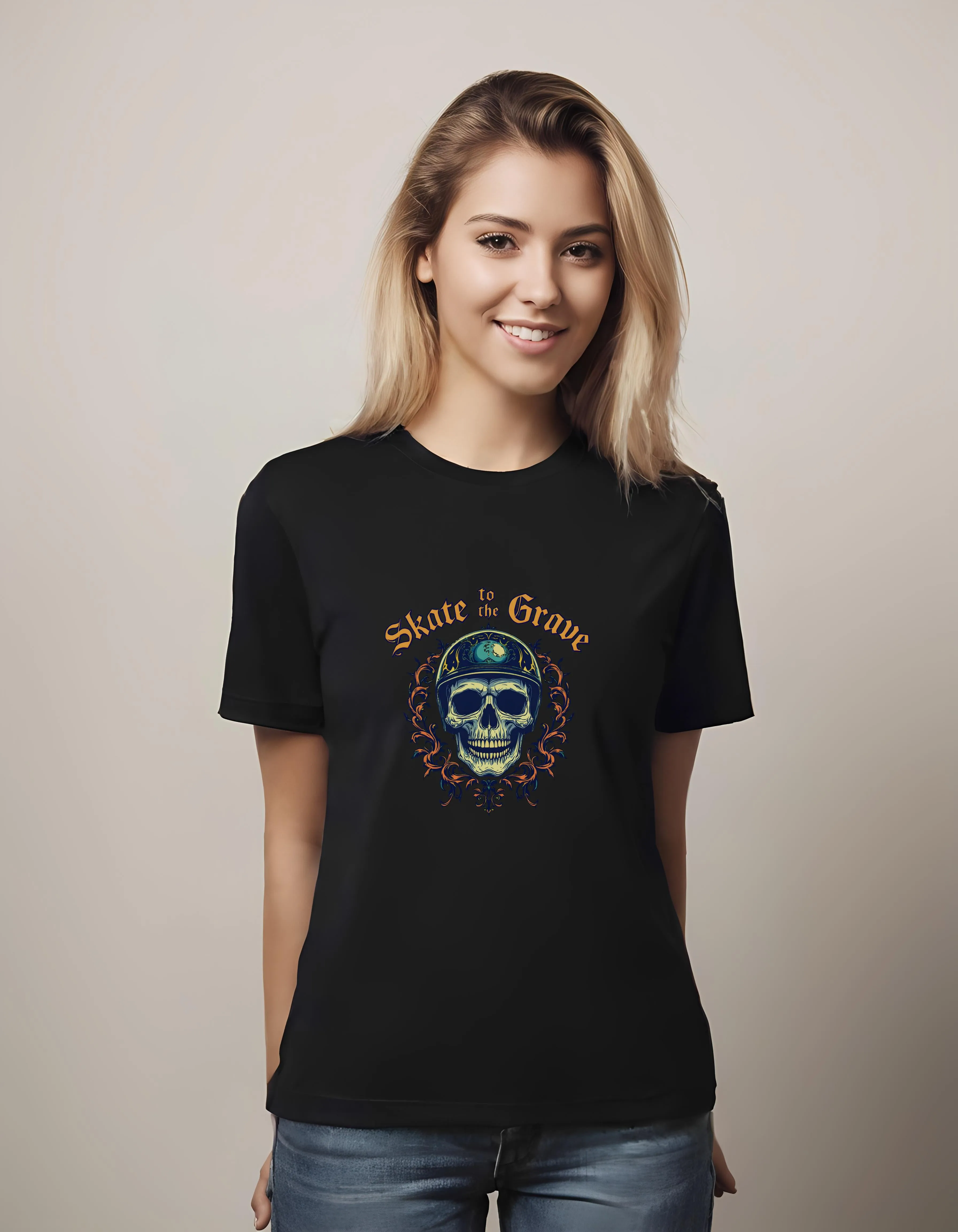 Gothic Skull Skate to the Grave | Classic T-Shirt (Unisex)