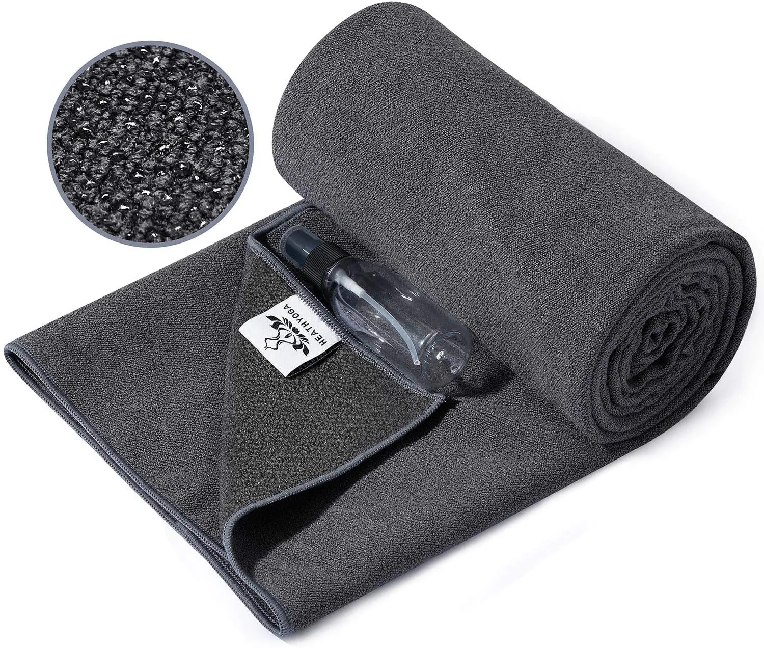 Heathyoga toalla de yoga antideslizante para yoga, Tapete de yoga con agarre de silicona y botella de spray gratis, toalla de microfibra para Bikram, yoga caliente, pilates y fitness
