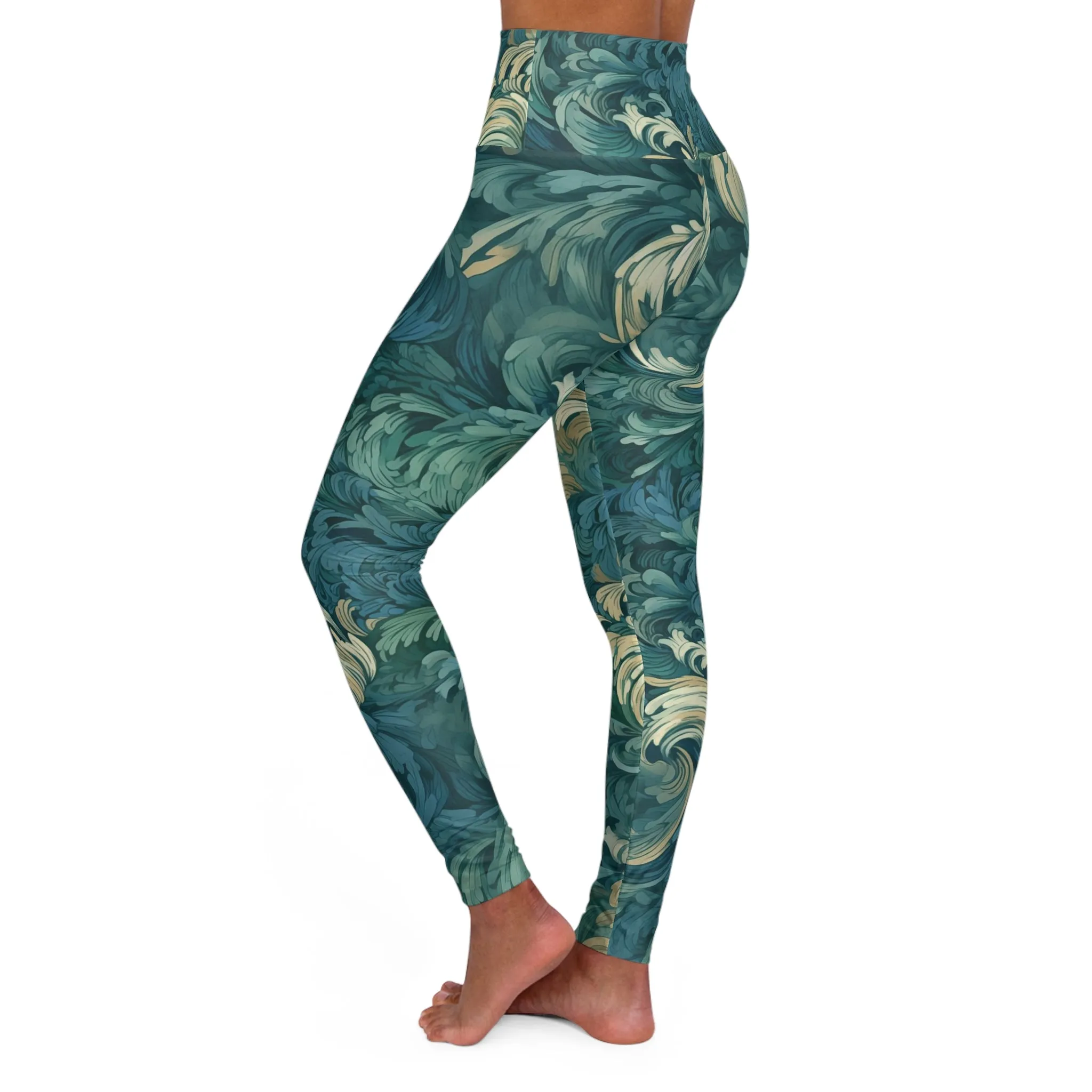High Waisted Leggings - Theodoric Phalakasana Brocade