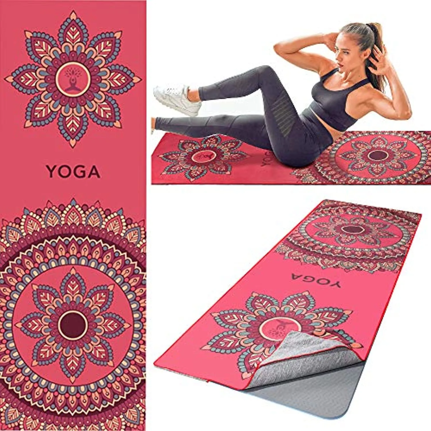 KINGXBAR Toalla de microfibra ultra suave para yoga, antideslizante, súper absorbente de sudor, para gimnasio, Bikram Pilates, secado rápido, sin agrupaciones, bolsillos en las esquinas, bolsa de transporte gratuita, (26 x 73 pulgadas)
