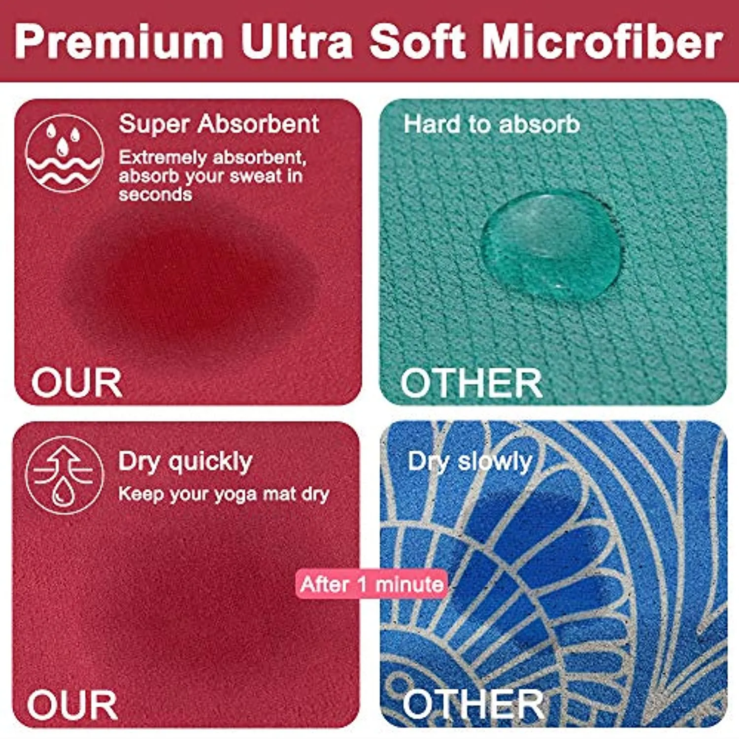 KINGXBAR Toalla de microfibra ultra suave para yoga, antideslizante, súper absorbente de sudor, para gimnasio, Bikram Pilates, secado rápido, sin agrupaciones, bolsillos en las esquinas, bolsa de transporte gratuita, (26 x 73 pulgadas)