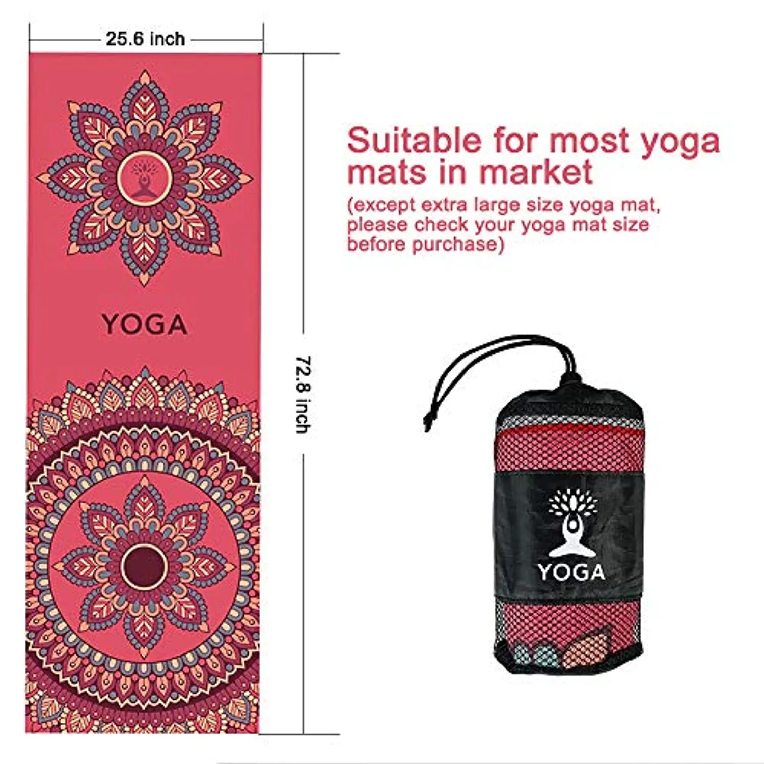 KINGXBAR Toalla de microfibra ultra suave para yoga, antideslizante, súper absorbente de sudor, para gimnasio, Bikram Pilates, secado rápido, sin agrupaciones, bolsillos en las esquinas, bolsa de transporte gratuita, (26 x 73 pulgadas)