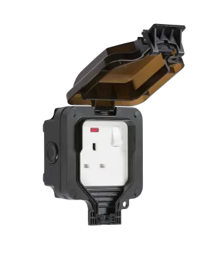 Knightsbridge OP7N Weatherproof IP66 13A 1G DP Switched Socket   Neon - Black