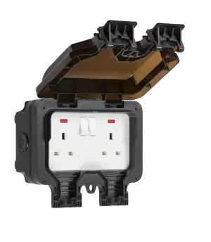 Knightsbridge OP9N Weatherproof IP66 13A 2G DP Switched Socket   Neon - Black