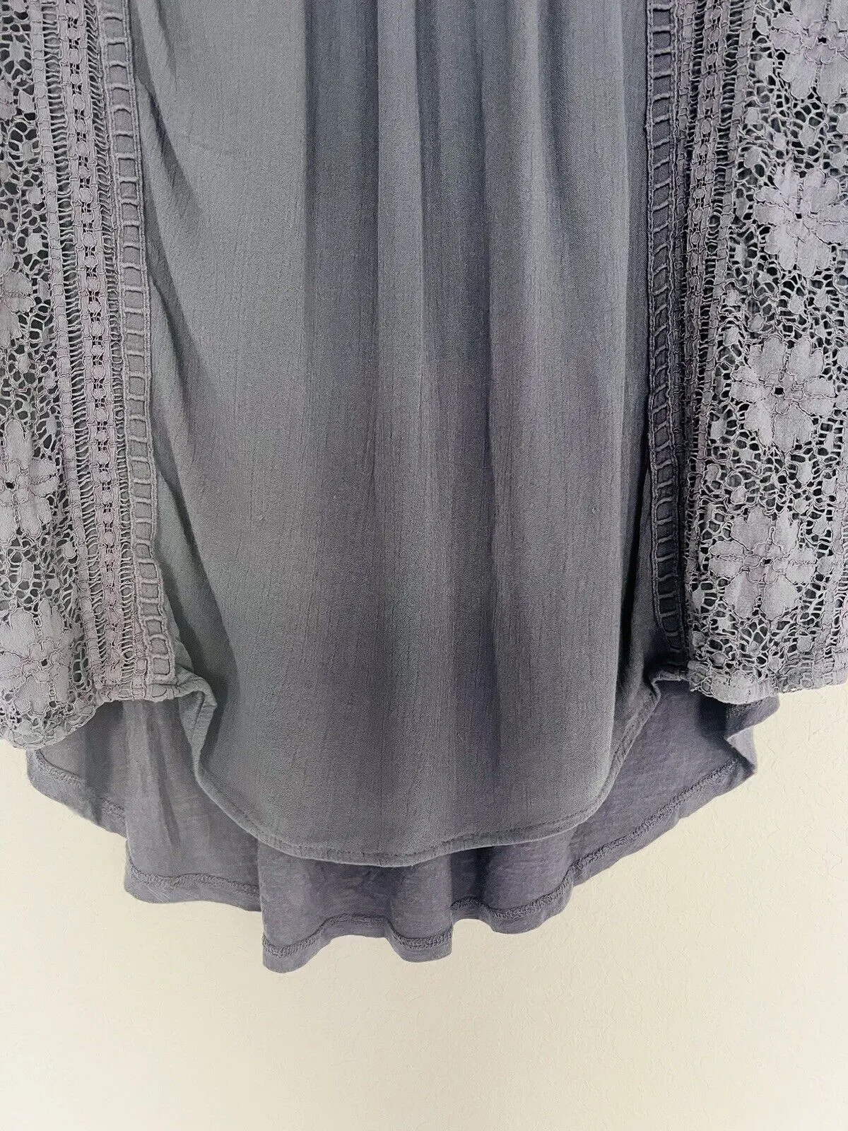 KNOX ROSE Mixed Media Flowy Top Sz L Lace Blouse Balloon Sleeves Boho