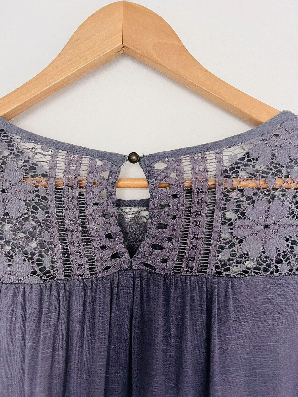 KNOX ROSE Mixed Media Flowy Top Sz L Lace Blouse Balloon Sleeves Boho