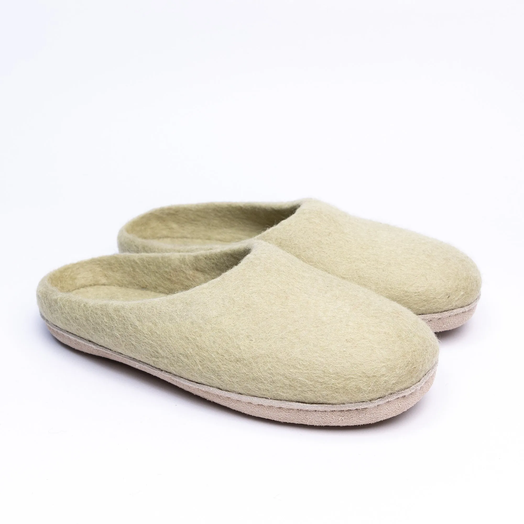 KUUMA - Pastel Green Wool Felt Slippers Cozy, Handmade, Non-Slip Winter Shoes