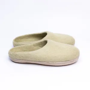 KUUMA - Pastel Green Wool Felt Slippers Cozy, Handmade, Non-Slip Winter Shoes