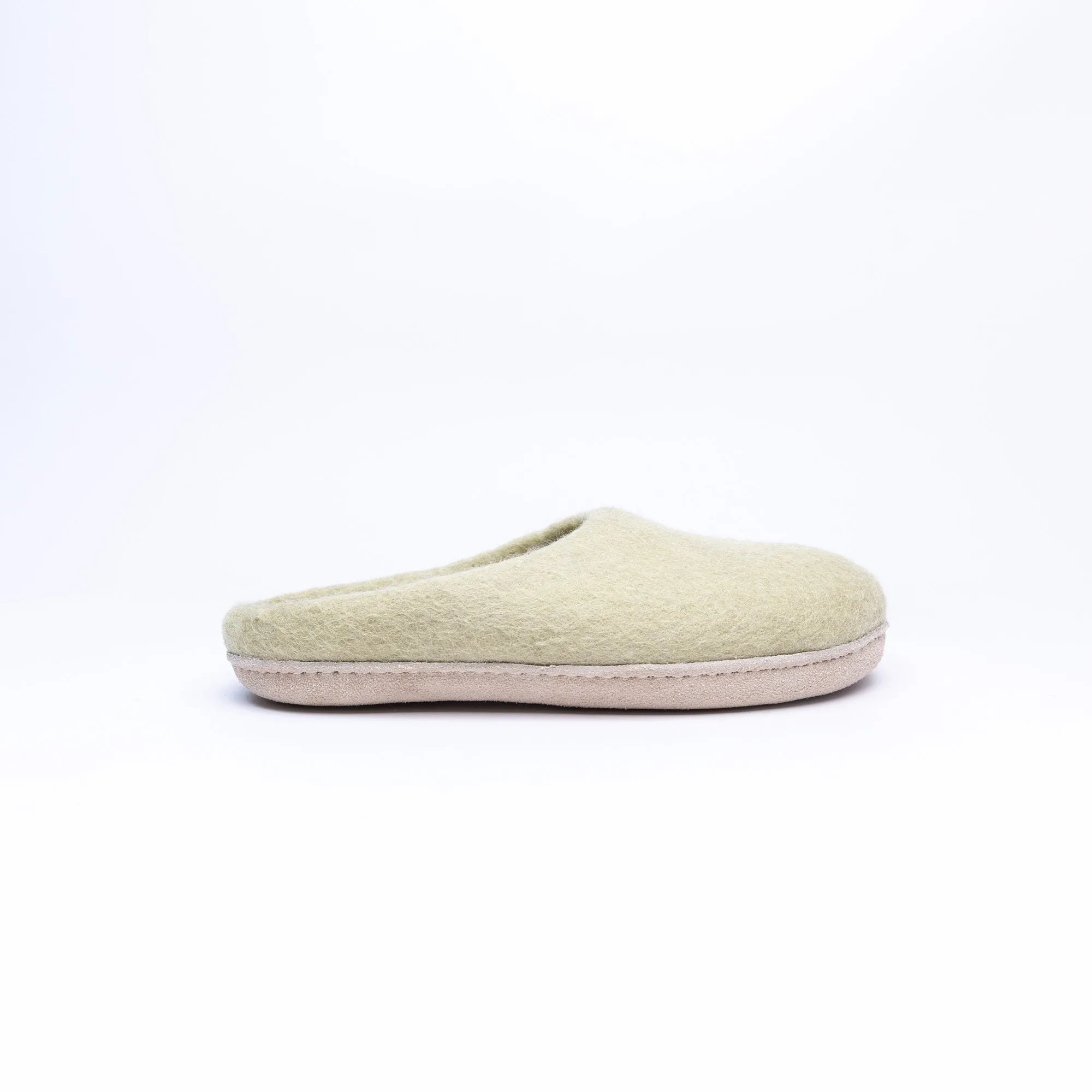 KUUMA - Pastel Green Wool Felt Slippers Cozy, Handmade, Non-Slip Winter Shoes