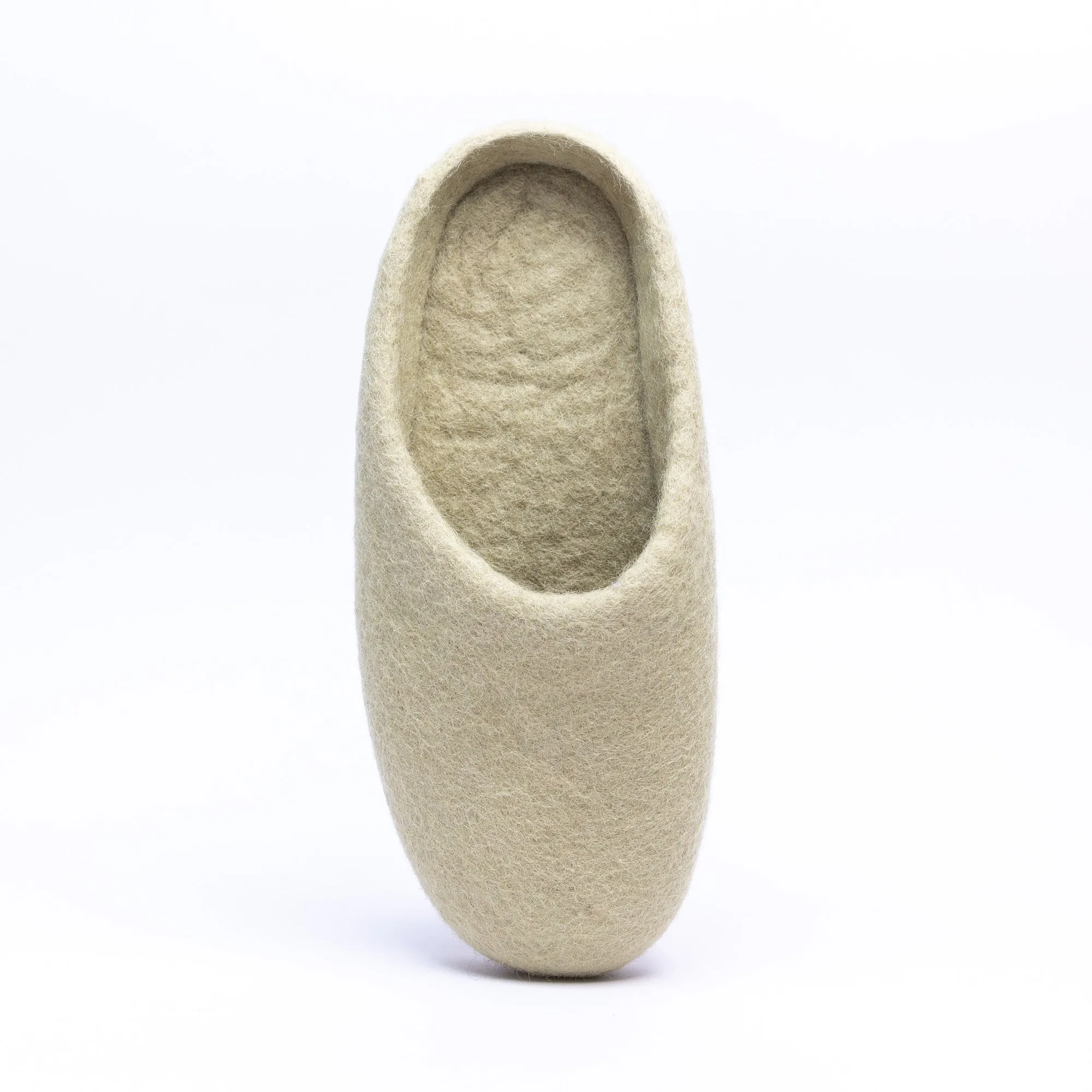 KUUMA - Pastel Green Wool Felt Slippers Cozy, Handmade, Non-Slip Winter Shoes