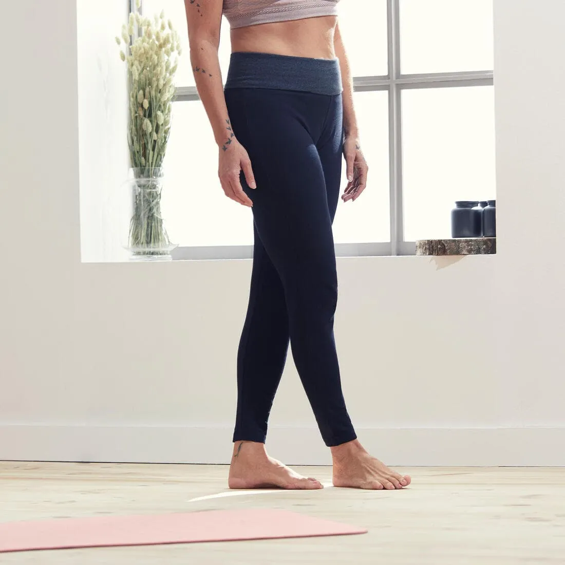 LEGGING COTON YOGA FEMME GRIS / ROSE