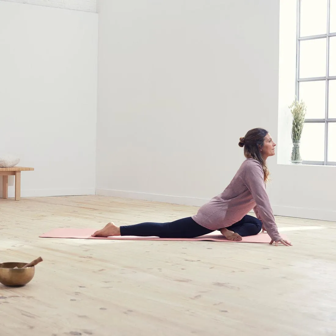 LEGGING COTON YOGA FEMME GRIS / ROSE