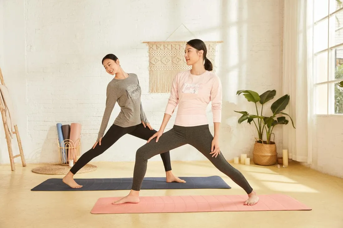 LEGGING COTON YOGA FEMME GRIS / ROSE