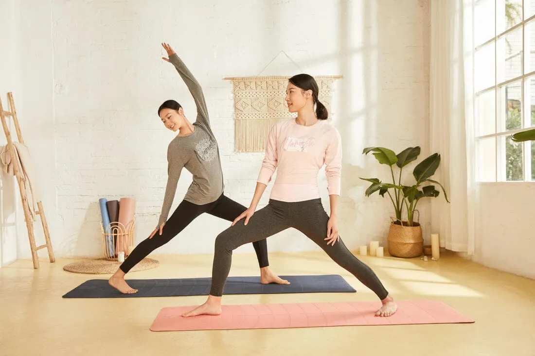 LEGGING COTON YOGA FEMME GRIS / ROSE