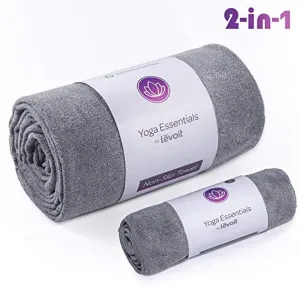 LEVOIT Toalla de esterilla de yoga, antideslizante de microfibra para yoga, toalla de mano, 2 en 1 juego, súper suave absorbe el sudor de secado rápido, ideal para pilates, bikram, deportes, entrenamiento y más