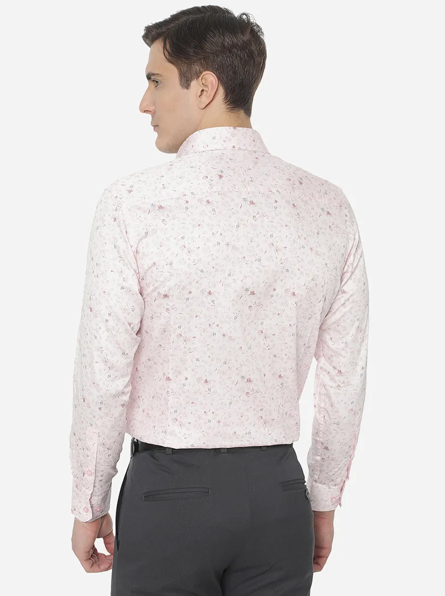 Light Pink Printed Slim Fit Formal Shirt | Greenfibre