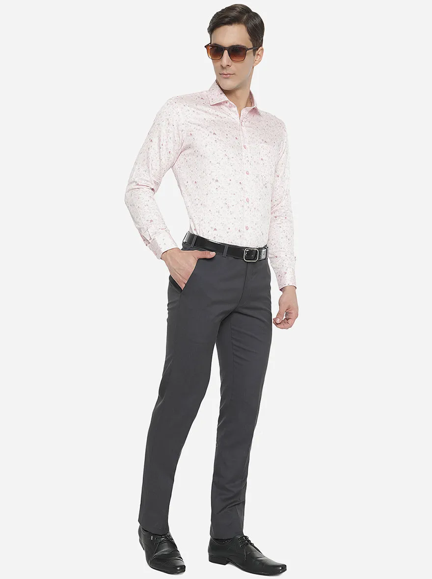 Light Pink Printed Slim Fit Formal Shirt | Greenfibre