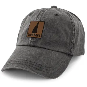 Live Free New Hampshire Leather Patch Washed Dad Hat