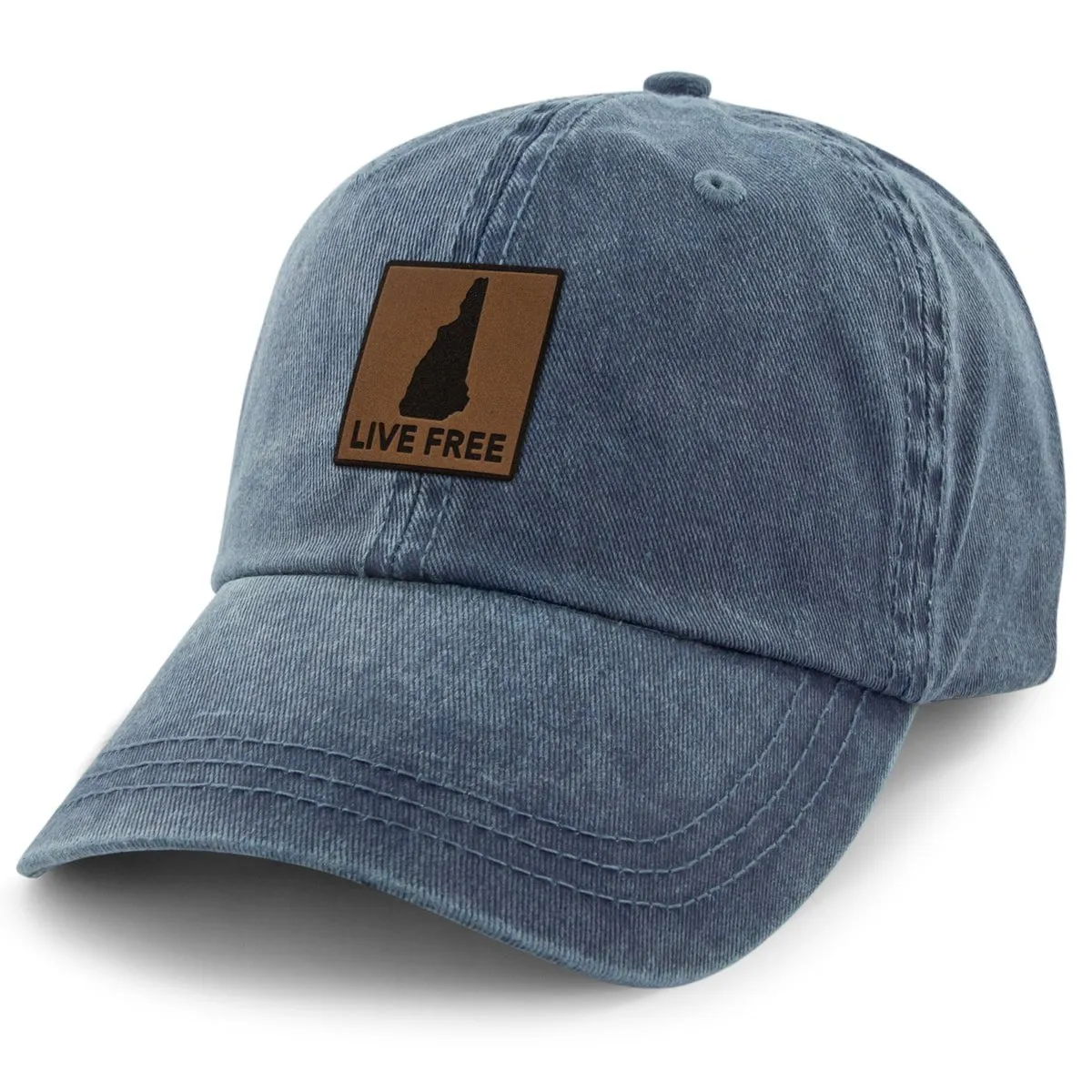 Live Free New Hampshire Leather Patch Washed Dad Hat