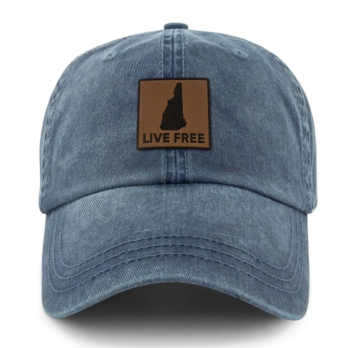 Live Free New Hampshire Leather Patch Washed Dad Hat