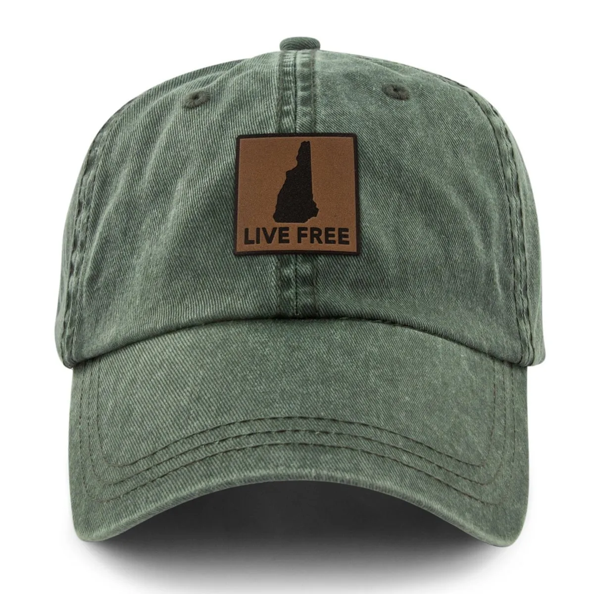 Live Free New Hampshire Leather Patch Washed Dad Hat