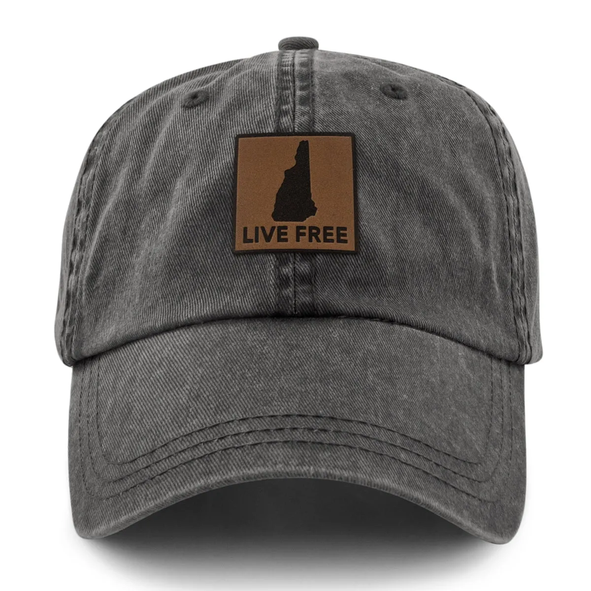 Live Free New Hampshire Leather Patch Washed Dad Hat