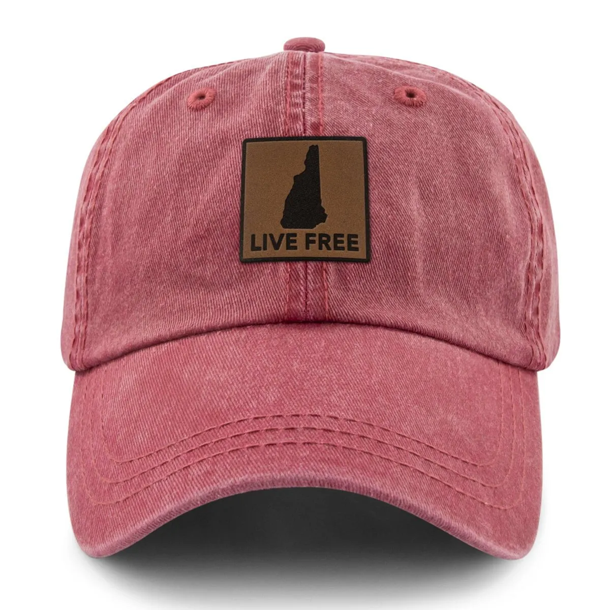 Live Free New Hampshire Leather Patch Washed Dad Hat