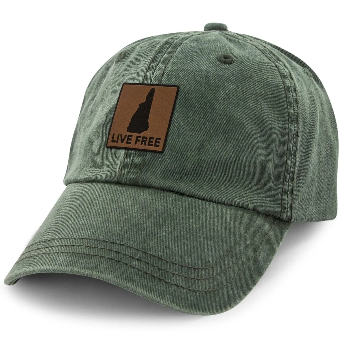 Live Free New Hampshire Leather Patch Washed Dad Hat