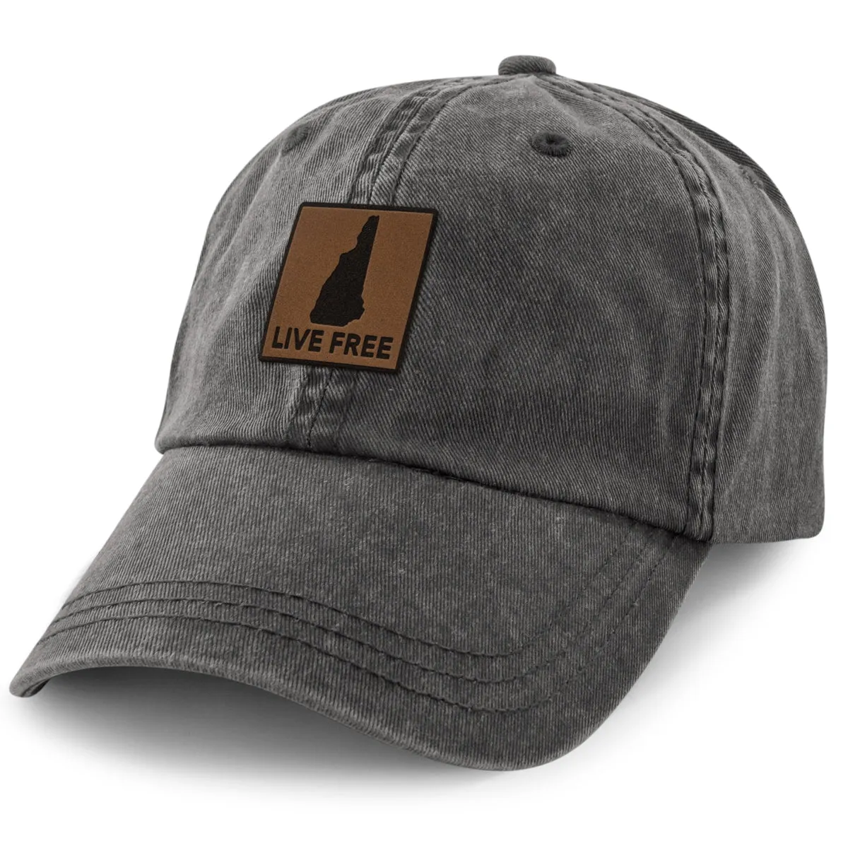 Live Free New Hampshire Leather Patch Washed Dad Hat