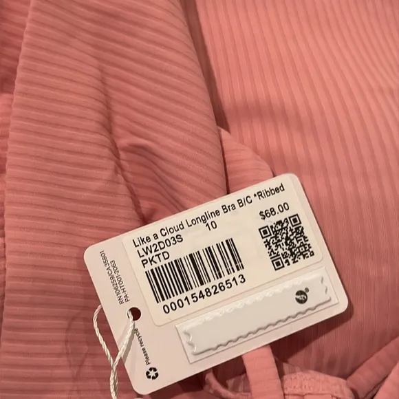 Lululemon Like a Cloud Ribbed Longline Bra B/C CupPink Tide SIZE 10 NWT