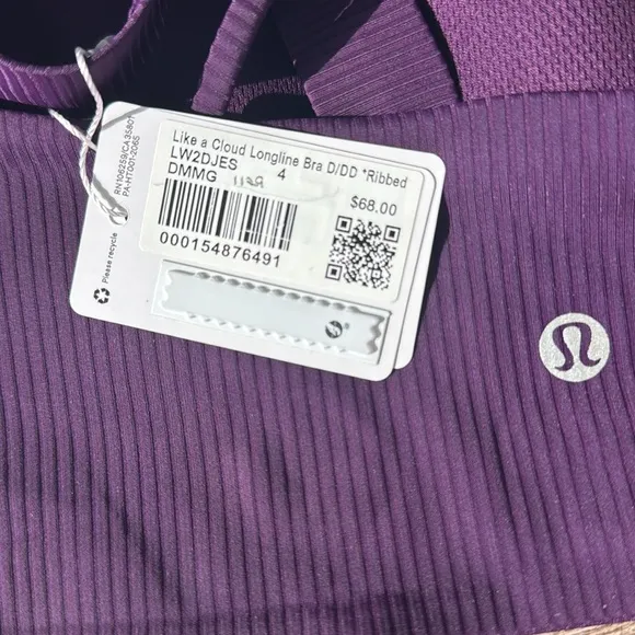 Lululemon Like a Cloud Ribbed Longline Bra, D/DD CupDramatic Magenta size 4 NWT