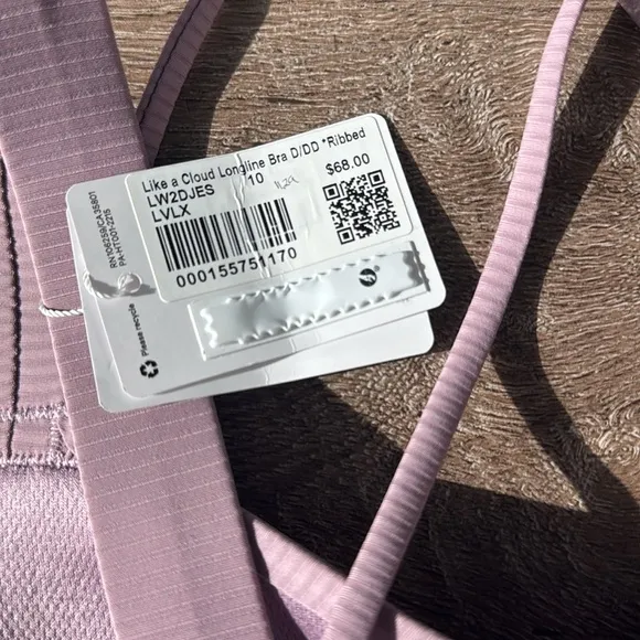Lululemon Like a Cloud Ribbed Longline Bra D/DD CupLavender Lux size 10 nwt