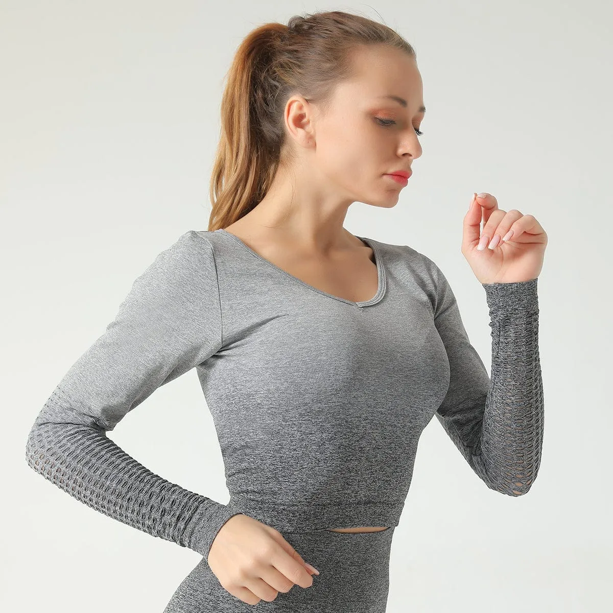 Mesh Seamless Sports Crop Top Long Sleeve