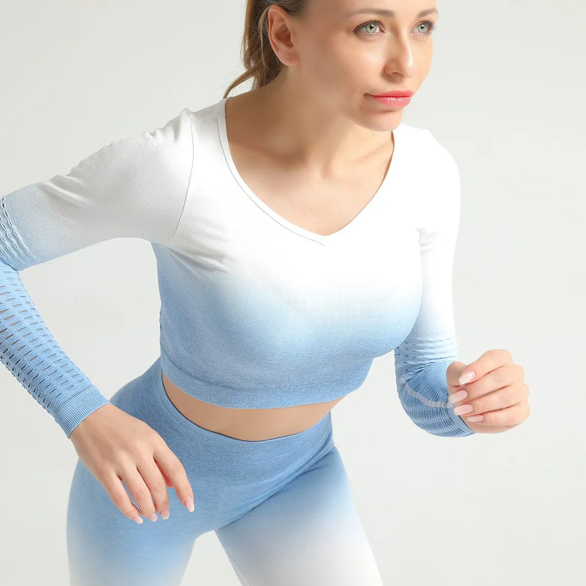 Mesh Seamless Sports Crop Top Long Sleeve