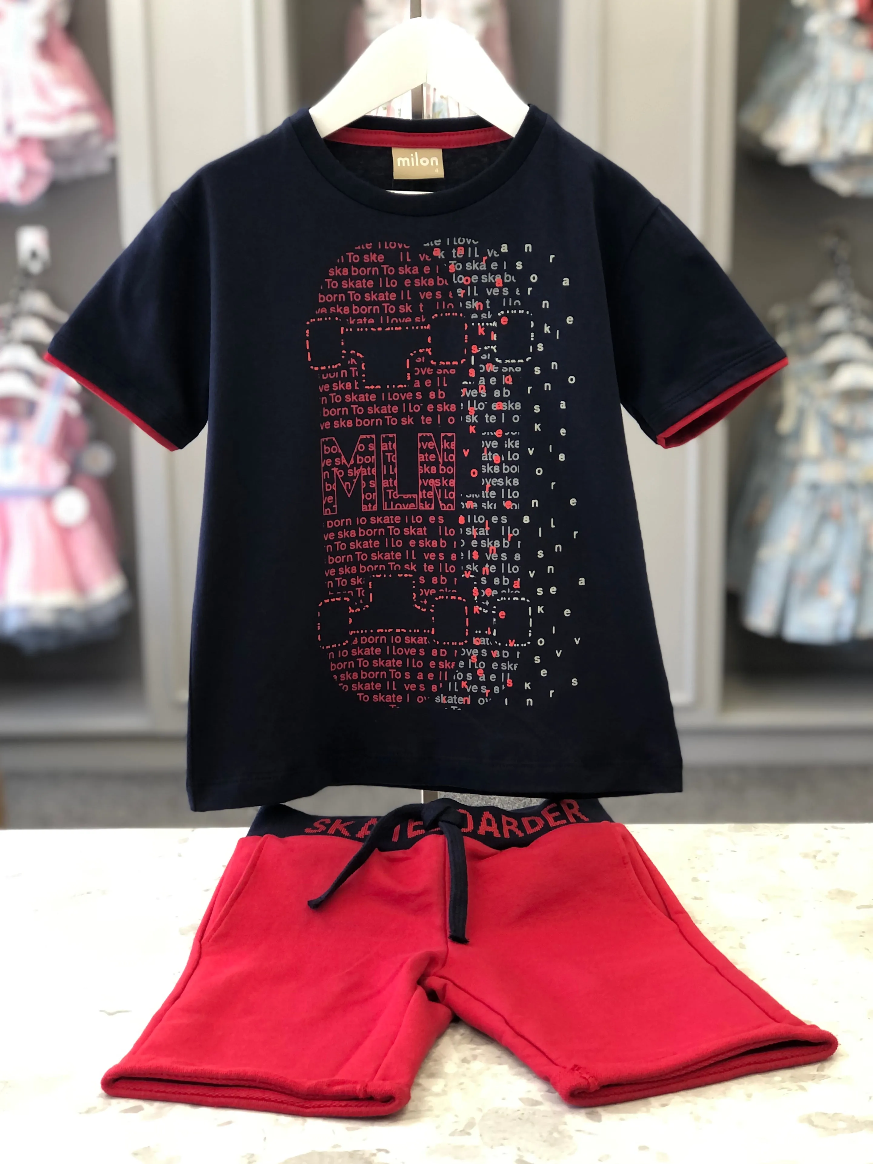 MILON Boys Skate Boarder Red & Navy Short Set - CLEARANCE SALE