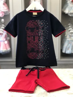 MILON Boys Skate Boarder Red & Navy Short Set - CLEARANCE SALE