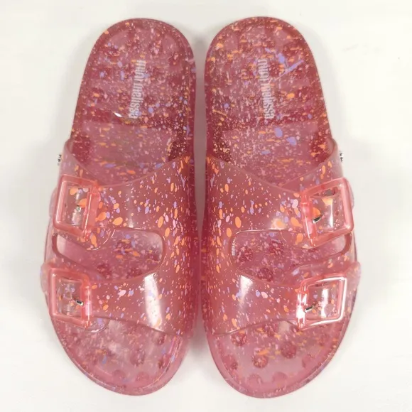 MINI MELISSA WIDE II PINK QUANTILE Glitter Jelly Sandals Slip on Open Toe Size 3