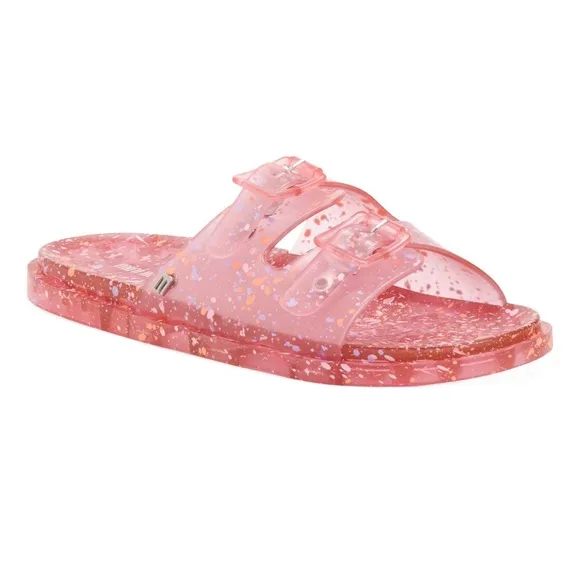 MINI MELISSA WIDE II PINK QUANTILE Glitter Jelly Sandals Slip on Open Toe Size 3