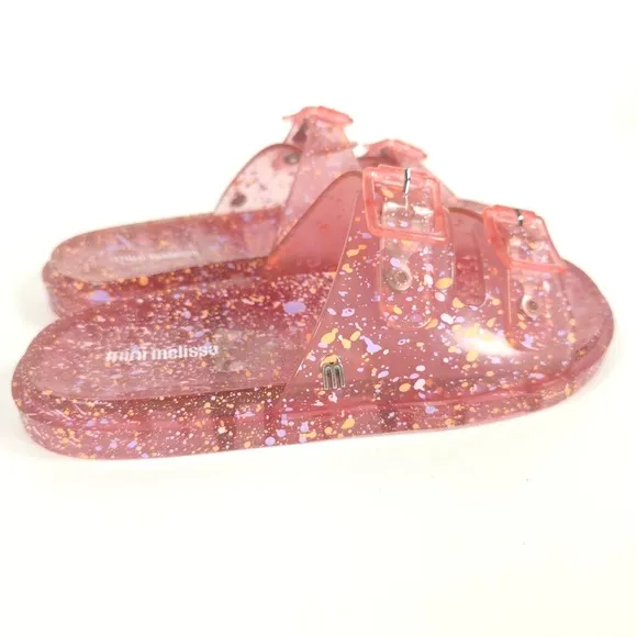 MINI MELISSA WIDE II PINK QUANTILE Glitter Jelly Sandals Slip on Open Toe Size 3