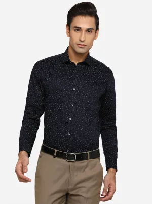 Navy Blue Printed Slim Fit Formal Shirt | Greenfibre