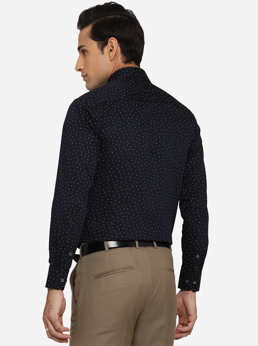 Navy Blue Printed Slim Fit Formal Shirt | Greenfibre