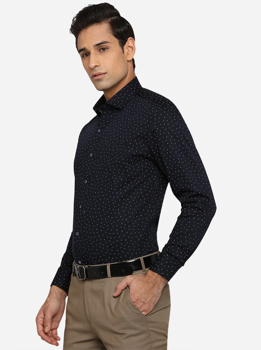 Navy Blue Printed Slim Fit Formal Shirt | Greenfibre